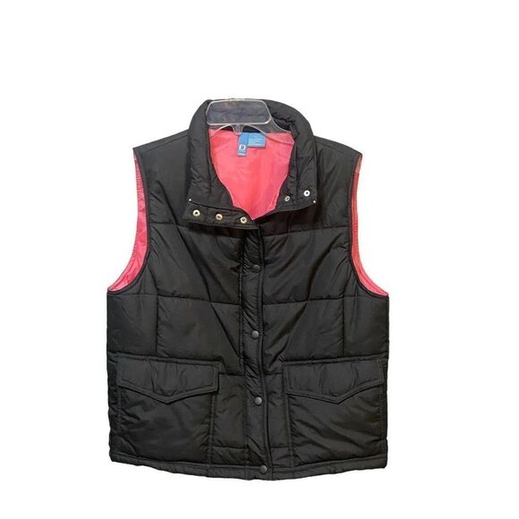 Fuda Black/ pink snap button puffer vest ladies Large - Picture 1 of 9